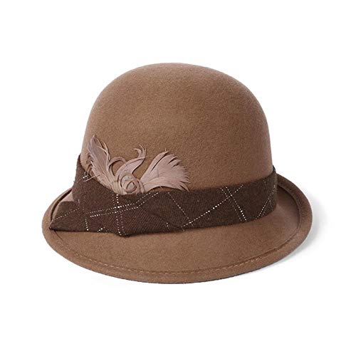NAHUIYI Sombrero Primavera Bowler Hat Clásicos De Tendencia Femenina Sombreros De ala del Sombrero De Señora Madre De La Vendimia,Camello,56 58Cm