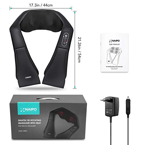 Naipo Masajeador de Cuello y Hombros Básico Shiatsu Masajeador Cervical con 3D Rotación y Función de Calor para Relajación de Fatiga en Casa, Oficina o Coche 2 Años Garantía