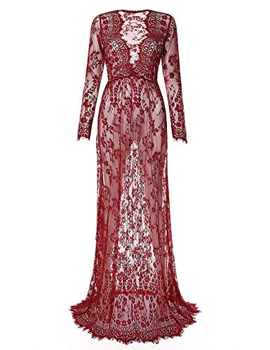 Naliha Maxi Vestidos para Mujeres Vestido De Maternidad De Encaje PuroMaxi Vestido De Fotografía Borgoña M