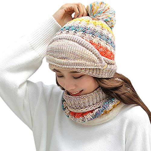 Nanxson 3 Piezas Conjunto de Gorros y Mascarilla Facial para Mujer Gorro de Lana Calentar Sombrero para Invierno MZW0162 (Beige)