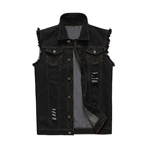 NASKY Chaleco Vaquero Hombre Sin Mangas Chaqueta con Capucha (Negro, XXX-Large)