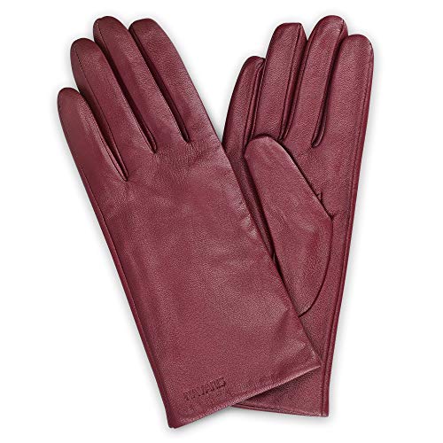 Navaris Guantes de cuero para mujer - Con función táctil para pantalla - 2x Guante de piel genuina de napa y forro de cachemira - Tallas M en rojo