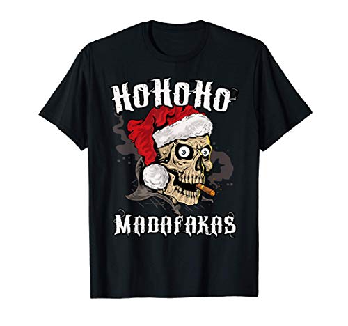 Navidad Craneo Rockero Muerte Madafakas Papa Noel Camiseta