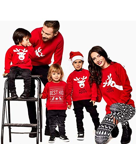 Navidad Sudadera sin Capucha Familiar Disfraz de Padres e Hijos Camiseta de Manga Larga con Patrón de Reno Top Sweatshirt de Cuello Redondo Ropa de Familia Invierno para Fiesta Navidad Casual