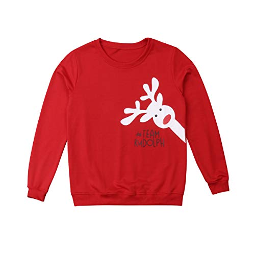 Navidad Sudadera sin Capucha Familiar Disfraz de Padres e Hijos Camiseta de Manga Larga con Patrón de Reno Top Sweatshirt de Cuello Redondo Ropa de Familia Invierno para Fiesta Navidad Casual