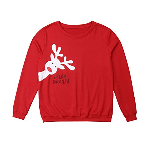 Navidad Sudadera sin Capucha Familiar Disfraz de Padres e Hijos Camiseta de Manga Larga con Patrón de Reno Top Sweatshirt de Cuello Redondo Ropa de Familia Invierno para Fiesta Navidad Casual