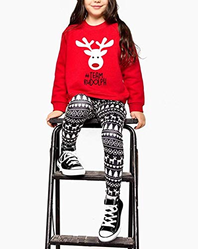 Navidad Sudadera sin Capucha Familiar Disfraz de Padres e Hijos Camiseta de Manga Larga con Patrón de Reno Top Sweatshirt de Cuello Redondo Ropa de Familia Invierno para Fiesta Navidad Casual