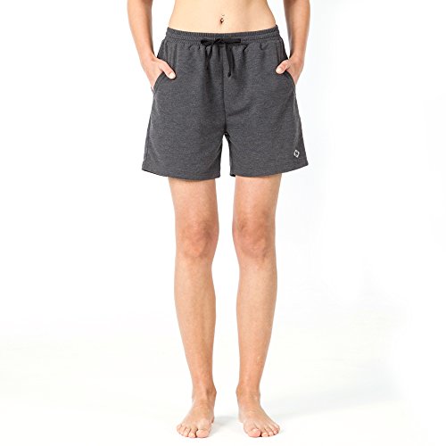 NAVISKIN Pantalones Cortos 5" Deportivos para Mujeres Bolsillos Elástico Transpirable Ligero Training Running Fitness Yoga Pilates Gris XXL