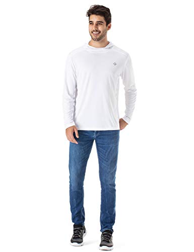 NAVISKIN Playera Casual UPF 50+ con Capucha para Hombre Camiseta Deportiva de Manga Larga Térmica Acampada Campismo Senderismo Deporte Marcha Ligera Secado Rápido, Blanco M