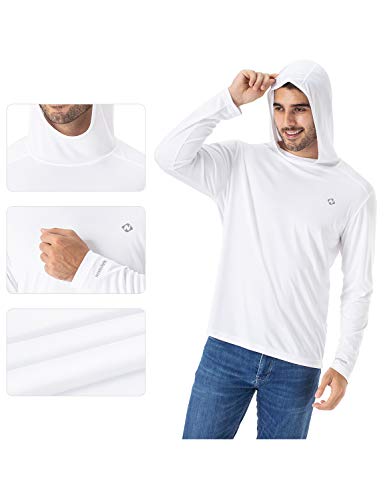 NAVISKIN Playera Casual UPF 50+ con Capucha para Hombre Camiseta Deportiva de Manga Larga Térmica Acampada Campismo Senderismo Deporte Marcha Ligera Secado Rápido, Blanco M