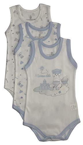 Nazareno Gabrielli 3 Body sin mangas de verano en fresco algodón transpirable para bebé bebé niño íntimo firmado de alta calidad (paquete de 3)