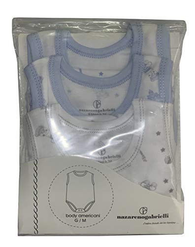 Nazareno Gabrielli 3 Body sin mangas de verano en fresco algodón transpirable para bebé bebé niño íntimo firmado de alta calidad (paquete de 3)