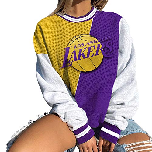 NBA Mujer Los Angeles Lakers Sudadera con Capucha, Jersey De Moda Ligero Jersey De Baloncesto Suéter De Manga Larga Camisetas Deportivas Sueltas,Púrpura,M