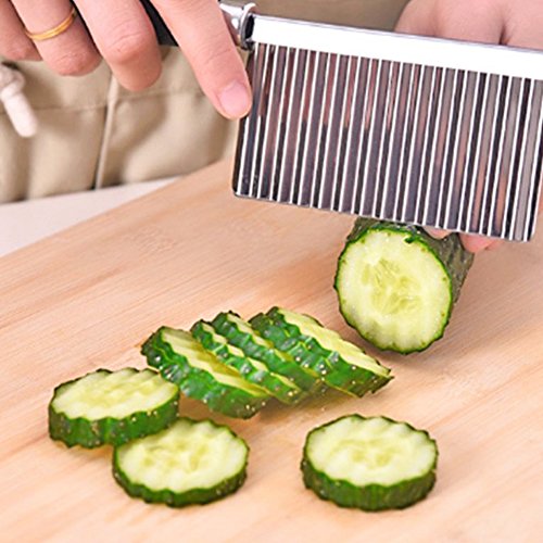 Ndier Cuchillo Corrugado Vegetal, Cuchillo Corrugado de Acero Inoxidable para Cortar Patatas, Cuchillo de Cocina de Acero Inoxidable