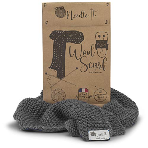 Needle It - Kit completo para tejer lana principiantes - Bufanda de lana - Idea de regalo (Gris)