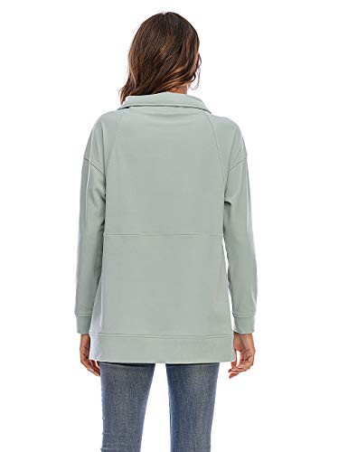 Nekosi - Sudadera de cuello alto para mujer, ligera, con media cremallera, cómoda, de manga larga, con cordón y bolsillos verde claro XXL