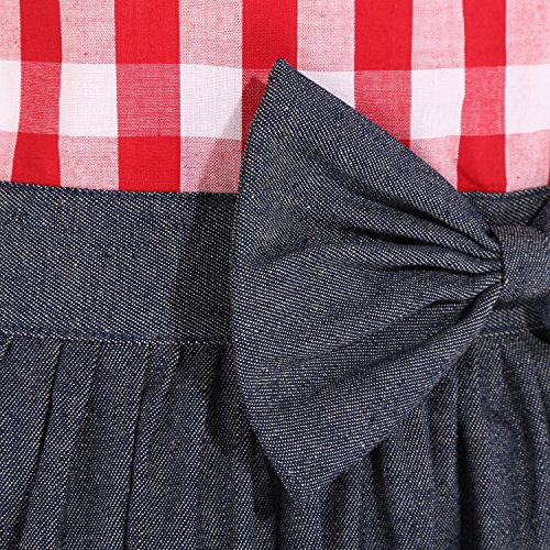 NEOVIVA Delantal de cocina vintage para mujer con bolsillos, delantal de camarera coqueto para tiendas, delantal de mezclilla para niñas estilo Tiffany, rojo a cuadros