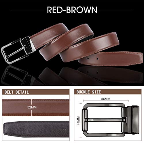 NEWHEY Cinturon Hombre Cuero Cinturones Piel Jeans Cinturón Hombre 32mm Trabajo Clásico 115cm Rojo-Marrón