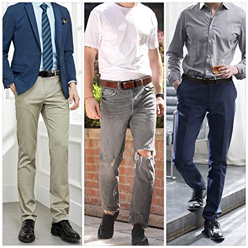 NEWHEY Cinturon Hombre Cuero Cinturones Piel Jeans Cinturón Hombre 32mm Trabajo Clásico 115cm Rojo-Marrón