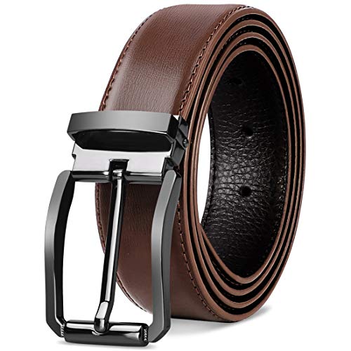 NEWHEY Cinturon Hombre Cuero Cinturones Piel Jeans Cinturón Hombre 32mm Trabajo Clásico 115cm Rojo-Marrón