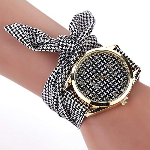 NICEWL Reloj De Pulsera para Mujer, Esfera Clásica De Vidrio Hecha A Mano, Pulsera De Banda De Bufanda De Cuarzo, Correa De Pulsera De Moda Deportiva, Accesorios De Reloj De Decoración Unisex,Negro