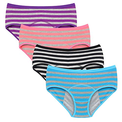 Nightaste Bragas del Período Menstrual Algodón Niña Chicas Adolescentes Micro Mesh Culottes Mujer Posparto Protección Ropa Interior(Paquete de 4) (L(Cintura:71-73.5cm), Estilo5)