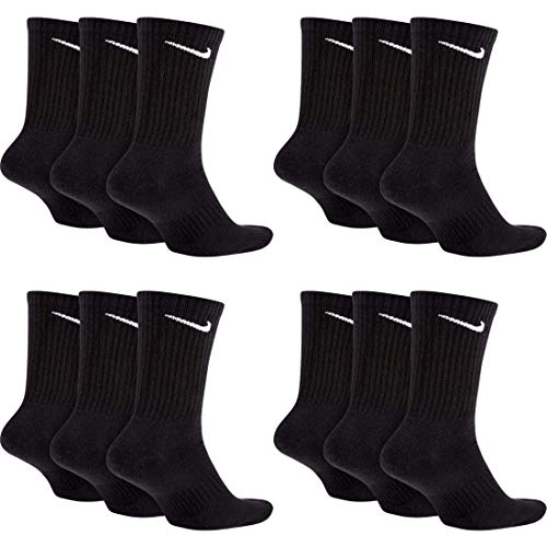 Nike - Calcetines deportivos largos para hombre y mujer, 12 pares, color blanco, gris, negro, talla 34, 36, 38, 40, 42, 44, 46, 48, 50, talla: 46-50, código de color + color: A52, 12 pares negros