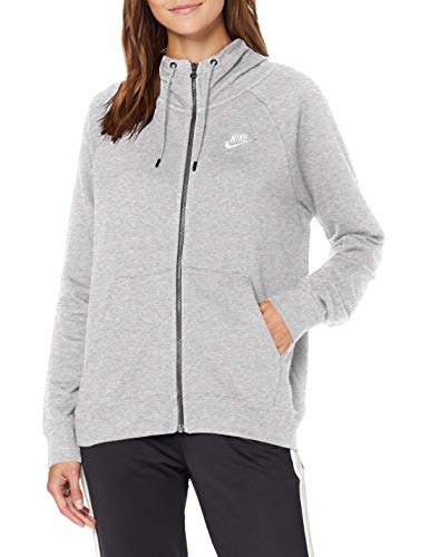 NIKE Essential Hoodie FZ FLC Sudadera con Capucha y Cremallera Completa, Mujer, Gris (Dk Grey Heather/White), M
