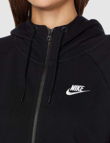 NIKE Essential Hoodie FZ FLC Sudadera con Capucha y Cremallera Completa, Mujer, Negro (Black/(White), L