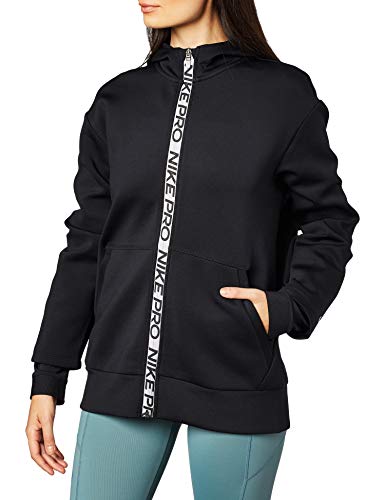 NIKE NP Fleece Full Zip Hoodie Camiseta, Negro (Black/Metallic Silver), (Talla del Fabricante: Medium) para Mujer