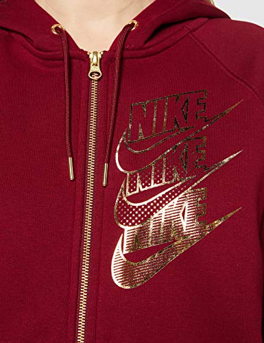NIKE NSW Full Zip BB Shine Hoodie Americana, Mujer, Rojo (Team Red/Team Red/Metallic GOL), X-Small