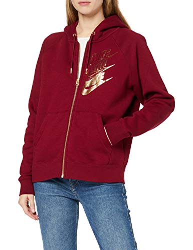 NIKE NSW Full Zip BB Shine Hoodie Americana, Mujer, Rojo (Team Red/Team Red/Metallic GOL), X-Small