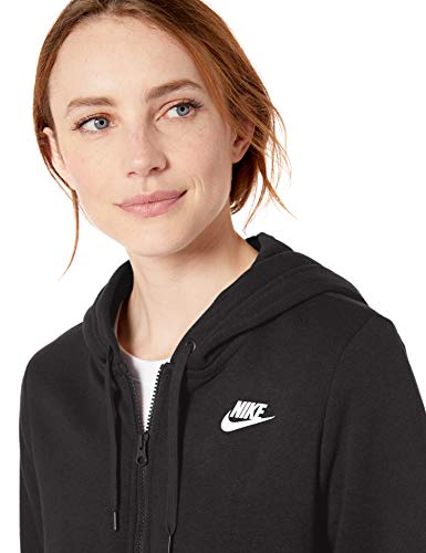 NIKE Sudadera con Capucha NSW de Forro Polar con Cremallera Completa para Mujer, Mujer, Capucha, BV4128, Negro y Blanco, XL