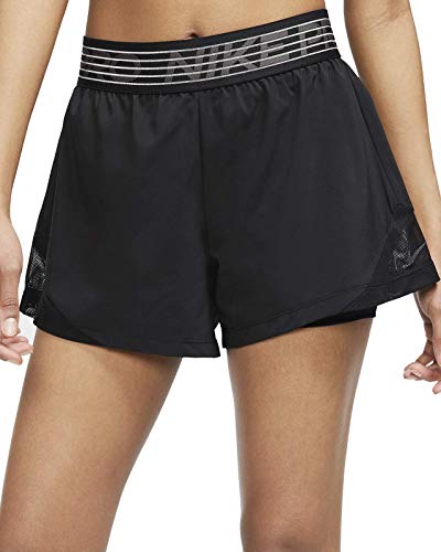 NIKE W NK FLX 2In1 Short Wvn Essnt Sport Shorts, Mujer, Black/Black/Thunder Grey, S