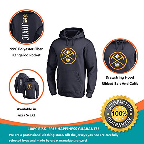 Nikola Jokic Baloncesto Sudadera con capucha-15# Denver Nuggets Swingman de los Jerseys de los Hombres de Manga Larga Floja de formación de Baloncesto Sudadera con M
