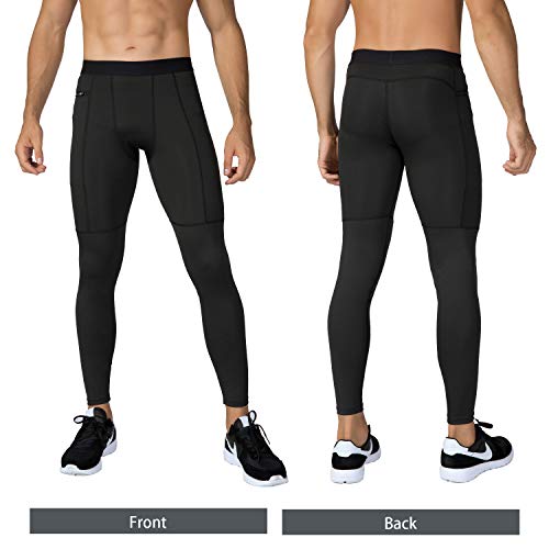 Niksa Mallas Hombre Fitness Leggings Deporte Pantalón Largo de Compresión Negro Gris Negro Gris Large