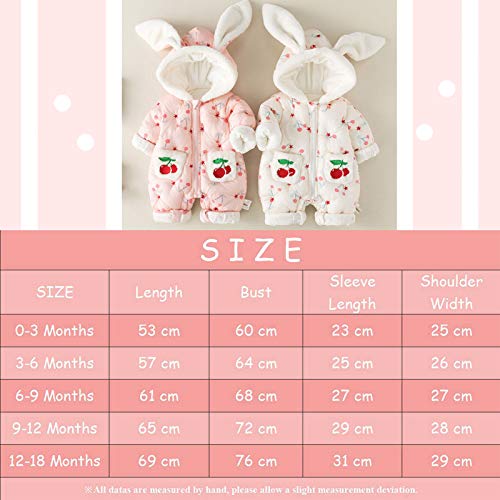Niñas Mameluco con Capucha Invierno Traje de Nieve Algodón Mono Cálido Manga Larga Abrigo Patrón de Cereza para Bebés 3-6 meses Blanco