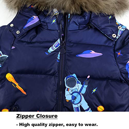 Niño Niña Conjunto de Esquí, Chaqueta con Capucha + Pantalón de Esquí Impermeable Traje de Nieve 2 Piezas Traje de Esquí Abrigos de Pluma Pantalones de Nieve de Babero, Azul Oscuro 18-24 MESI
