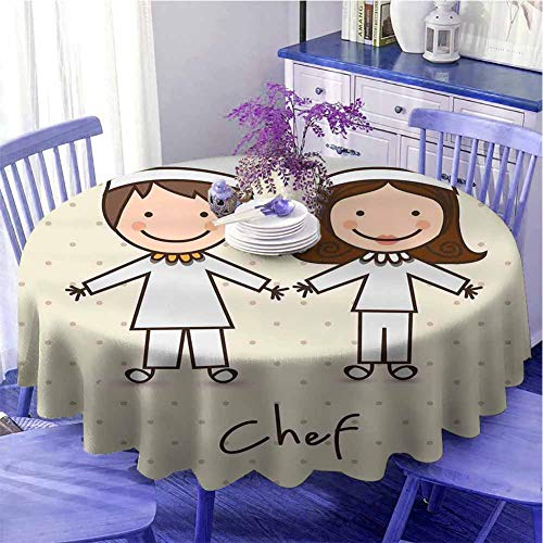 Niños elegante mantel redondo sombrero de chef y uniforme estilo vintage diseño con lunares retro niños tema regalos para mujeres diámetro 43 pulgadas azul pastel crema