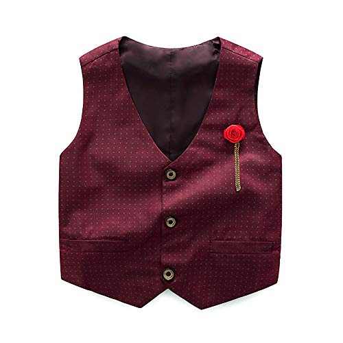 NiñOs NiñOs 4 Piezas Conjuntos de Ropa de OtoñO Camisas de Manga Larga + Chaleco + Pantalones Trajes de Fiesta para NiñOs PequeñOs Rojo 7-8 AñOs