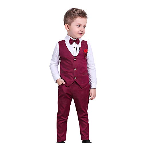 NiñOs NiñOs 4 Piezas Conjuntos de Ropa de OtoñO Camisas de Manga Larga + Chaleco + Pantalones Trajes de Fiesta para NiñOs PequeñOs Rojo 7-8 AñOs