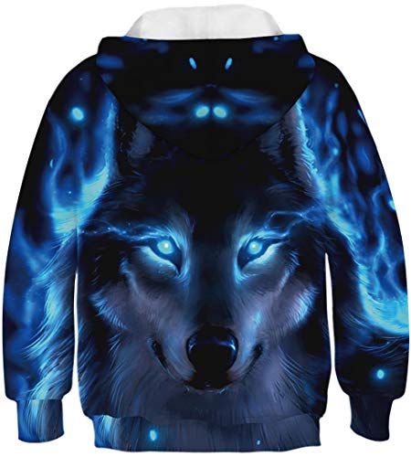 Niños Sudaderas con Capucha 3D Impreso Hoodies Sweatshirt Bolsillos de Mangas Largas (Fantasma de Lobo,11-12 años)