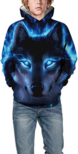 Niños Sudaderas con Capucha 3D Impreso Hoodies Sweatshirt Bolsillos de Mangas Largas (Fantasma de Lobo,11-12 años)