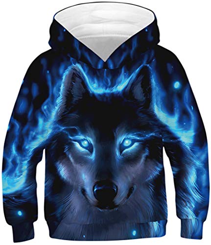 Niños Sudaderas con Capucha 3D Impreso Hoodies Sweatshirt Bolsillos de Mangas Largas (Fantasma de Lobo,11-12 años)