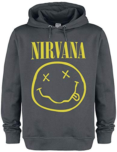 Nirvana Amplified Collection - Smiley Hombre Sudadera con Capucha Gris Marengo S