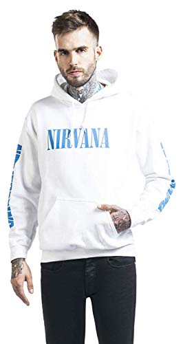 Nirvana Nevermind Hombre Sudadera con Capucha Blanco S, 50% algodón, 50% poliéster, Regular