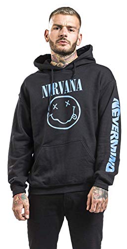 Nirvana Nevermind Smile Hombre Sudadera con Capucha Negro XL, 50% algodón, 50% poliéster, Regular