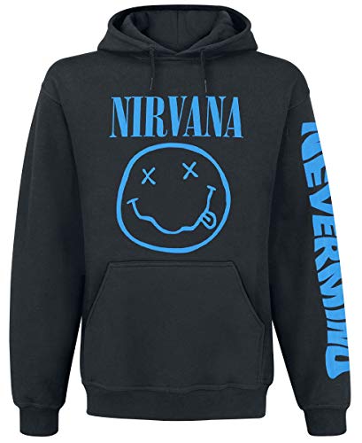 Nirvana Nevermind Smile Hombre Sudadera con Capucha Negro XL, 50% algodón, 50% poliéster, Regular