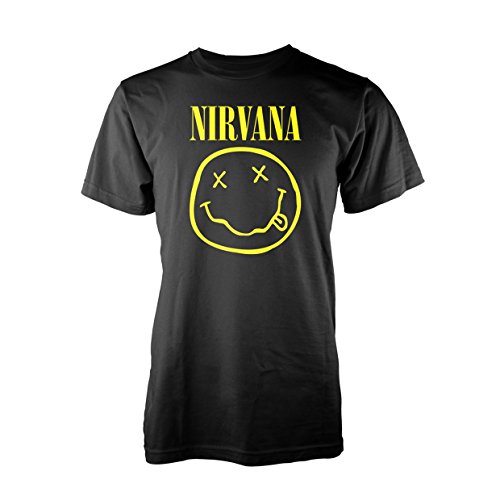 Nirvana Smiley Logo Mujer Camiseta Negro XL, 100% algodón, Regular