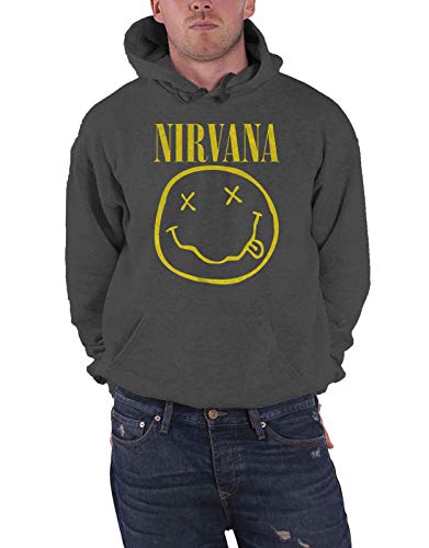 Nirvana 'Yellow Smile' (Grey) Pull Over Hoodie (x-large)